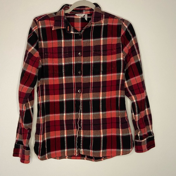 ⭐️Woolrich Womens Large Flannel Button Down shirt Red Black  size small - Picture 2 of 5